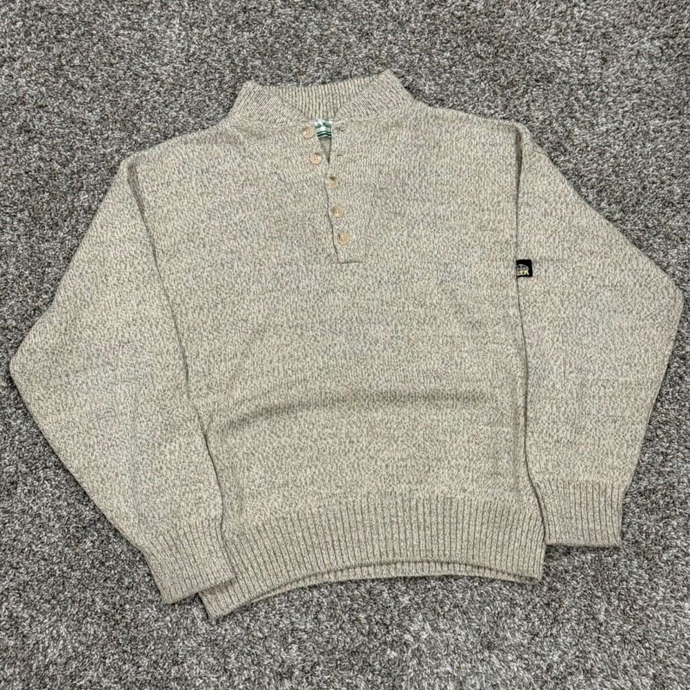 Vintage 80s Gander Mountain High Trek Henley Sweater Mens Large Oatmeal Wool USA